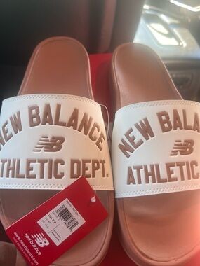 New Balance White & Walnut Sea Salt Slide Sandals